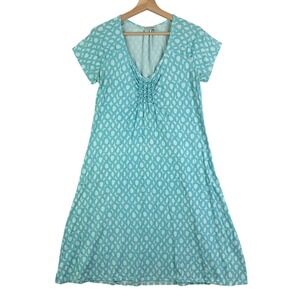 Fresh produce Emma Dress Size M‎ Blue Geometric print Short Sleeve Cotton